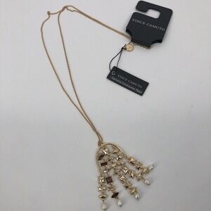 Vince Camuto Chandelier Pendant Necklace Fresh Water Pearl Gold Tone 17” Long